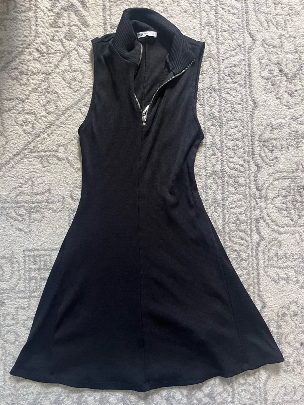 Zara Black Sleeveless Polo Zip A-Line Mini Dress